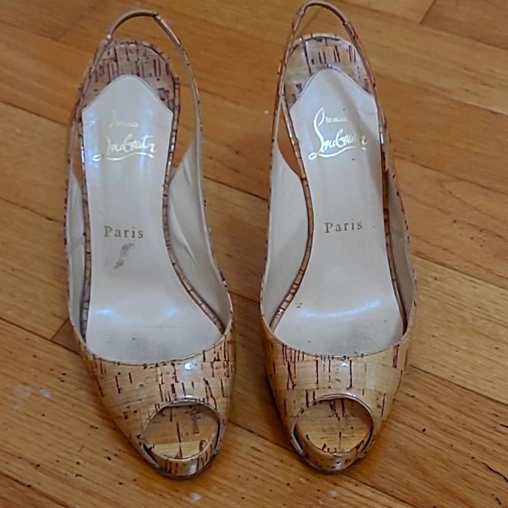 Christian Louboutin sling back cork heels